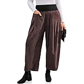 TARSE Womens Corduroy Harem Pants Casual Elastic Waist Wide Leg Pants Boho Loose Fit Baggy Trousers with Pockets