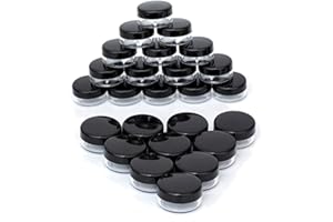 ZEJIA 3 Gram Sample Containers with Lids, 25 Count Tiny Sample Jars, 3ML Makeup Cosmetic Containers for Lip Balms, Lotion, Powder, Beauty Products(Black Lids)