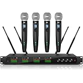 XTUGA Wireless Microphone System Quad Channel Wireless Mic w/ 4x50 UHF Frequencies,Auto Paring,650Ft Range,True Diversity Metal Cordless Handheld for Church, Karaoke, Party(LSY-104)