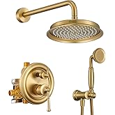 Hangoro Rainfall Shower Head with Handheld Combo, Brushed Gold Shower System with Balance Pressure Valve, 9 inch Shower Head and Faucet Set, Rain Shower Head with Handheld Spray Wall Mount(B2312-BG)