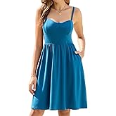Sureple Women's Corset Summer Casual Dresses Spaghetti Strap Knee Length Sleeveless Swing Aline Sundress with Pockets
