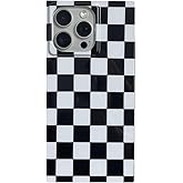RoyMonkey Checkered Phone Case for iPhone 14 Pro Max, Retro Checkerboard Grid Plaid Flag Pattern Slim Soft Shockproof Protective Checker Cover Bumper for iPhone 14 Pro Max Case 6.7", Black/White