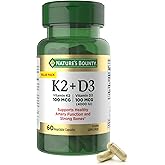 Nature’s Bounty Vitamin D3 K2 Supplement, 4000 IU Vitamin D3 plus 100 mcg of Vitamin K Supplements for Adults for Heart & Bone Health Support, 60 Day Supply, 60 Vegetarian Capsules