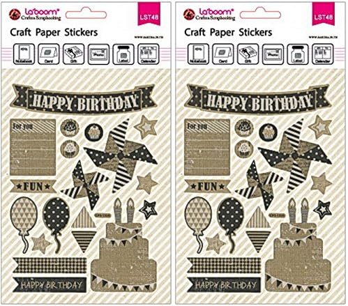 La'boom Kraft Paper Happy Birthday Themed Stickers, 2 sheets