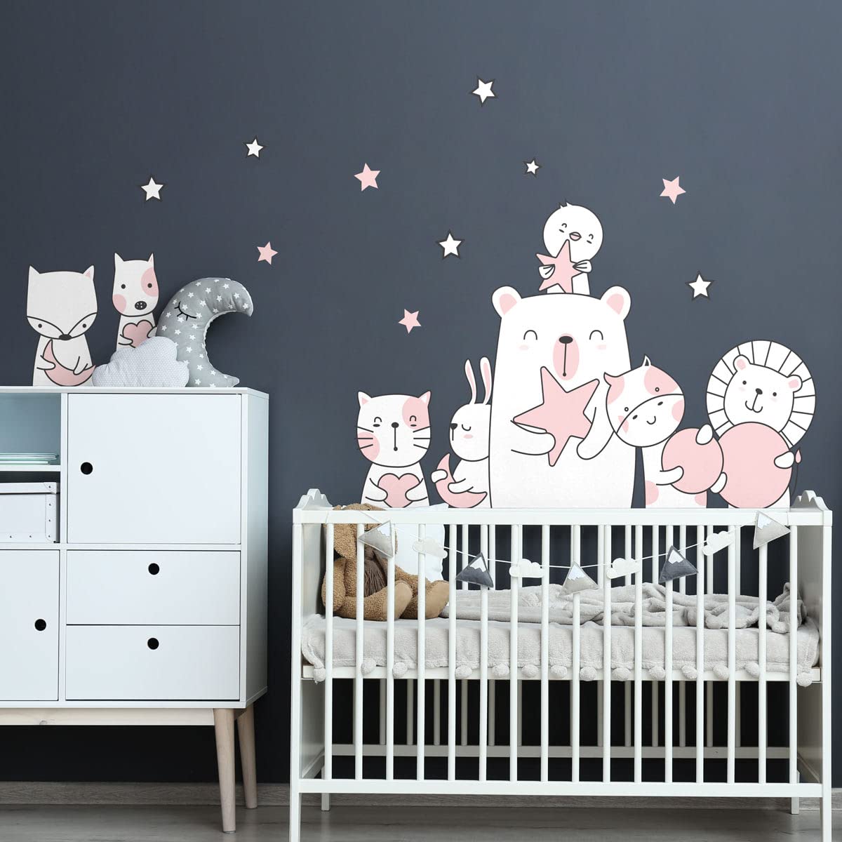 Children's Wall Stickers - Baby Room Decoration - Children's Bedroom Wall Sticker - Star Guardian Animals - H90 x L60 cm