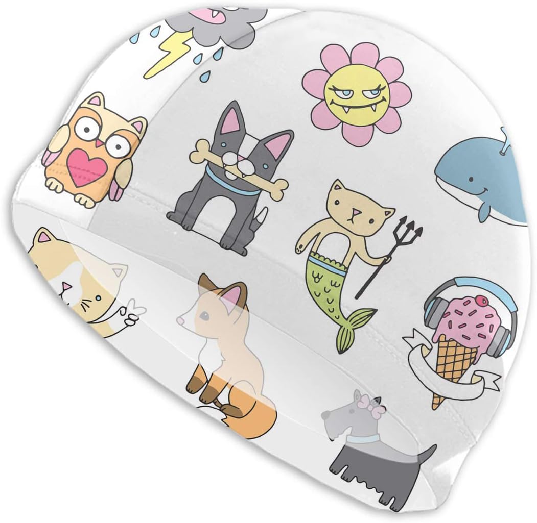 ArtSocket Adult Swim Cap Cute Cartoon Pin Badge Mermaid Swimming Cap for Women
