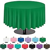 Green 6 Pack Plastic Table Cloth 84", Disposable Round Tablecloth Table Cover, Plastic Tablecloths for Parties