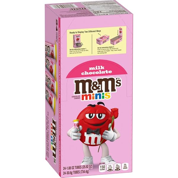 M&M’S VALENTINE MINIS MILK CHOCOLATE CANDY, VALENTINE’S DAY CANDY GIFTS BULK, 1.08 OUNCE TUBE (PACK OF 24)