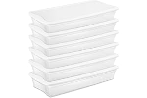 Sterilite 6 Pack Storage Box, 41 Quart Stackable Tote, Clear Plastic Container with Secure Snapping Lids for Home and Office Organization, White