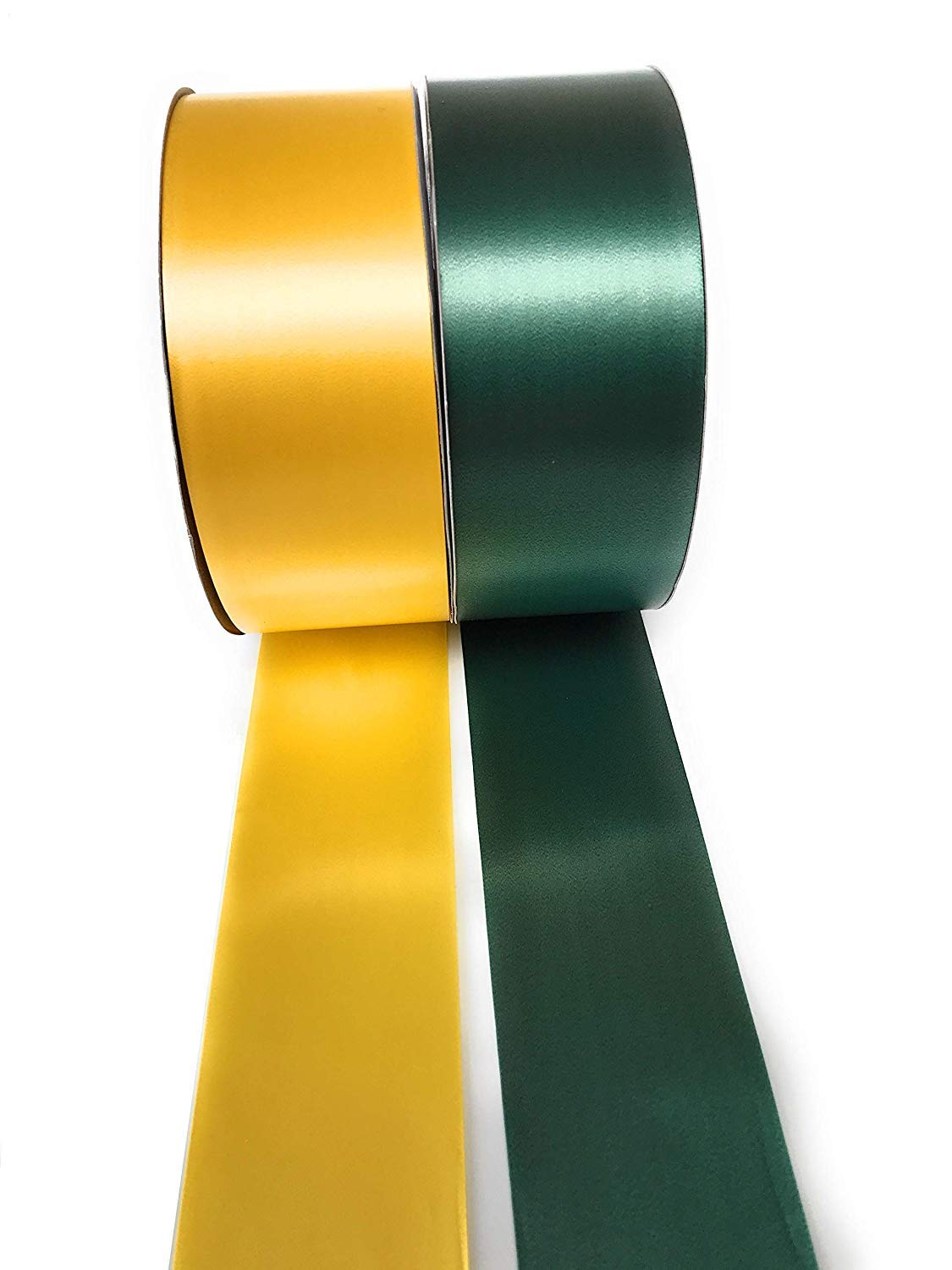INERRA Ribbon Multipack - 2 x 100 Yard Rolls (Yellow & Hunter Green) Wedding Flowers Gift Decoration & Christmas