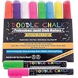 DOODLE CHALK MARKERS Colored 8 Pack BEST for Kids Art Menu Board Bistro Boards - Glass & Window Markers & Erasable Paint Marker Pens with Reversible 6mm Fine or Chisel Tip - Neon Sign Writing Colors