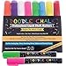 Doodle Chalk Markers Non-Toxic 8-Pen Set with 6mm Reversible Tips (Chiseled and Round) for Kids Crafts Menu Sandwich Board Whiteboard Glass Windows and Ceramic - Bright Neon Colored - White Included