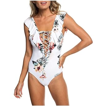 One Piece Swimwear für Frauen Long Torso Printed Front Cutout Strappy Halter Swimsuit mit Chest Pad Quick Dry High Waist Spa 
