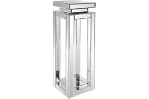 HOWARD ELLIOTT COLLECTION Howard Elliott Large Silver Mirrored Pedestal Accent Table for Home Decoration, Mirrored Finish Design End Table for Bedroom, Entryway or for Any Room, 12 x 12 x 36 inches