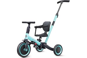 newyoo Tricycles for 1-3 Year Olds, Toddler Bike, Birthday Gift and Toy for Boys and Girls, Toddler Tricycle with Parent Push Handle, Trike with Backrest and Safety Belt, Blue, TR007