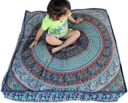 Sovereigns Cotton Indian Mandala Square Ottoman Pouf Daybed Oversized Cushion Cover (Multicolour)