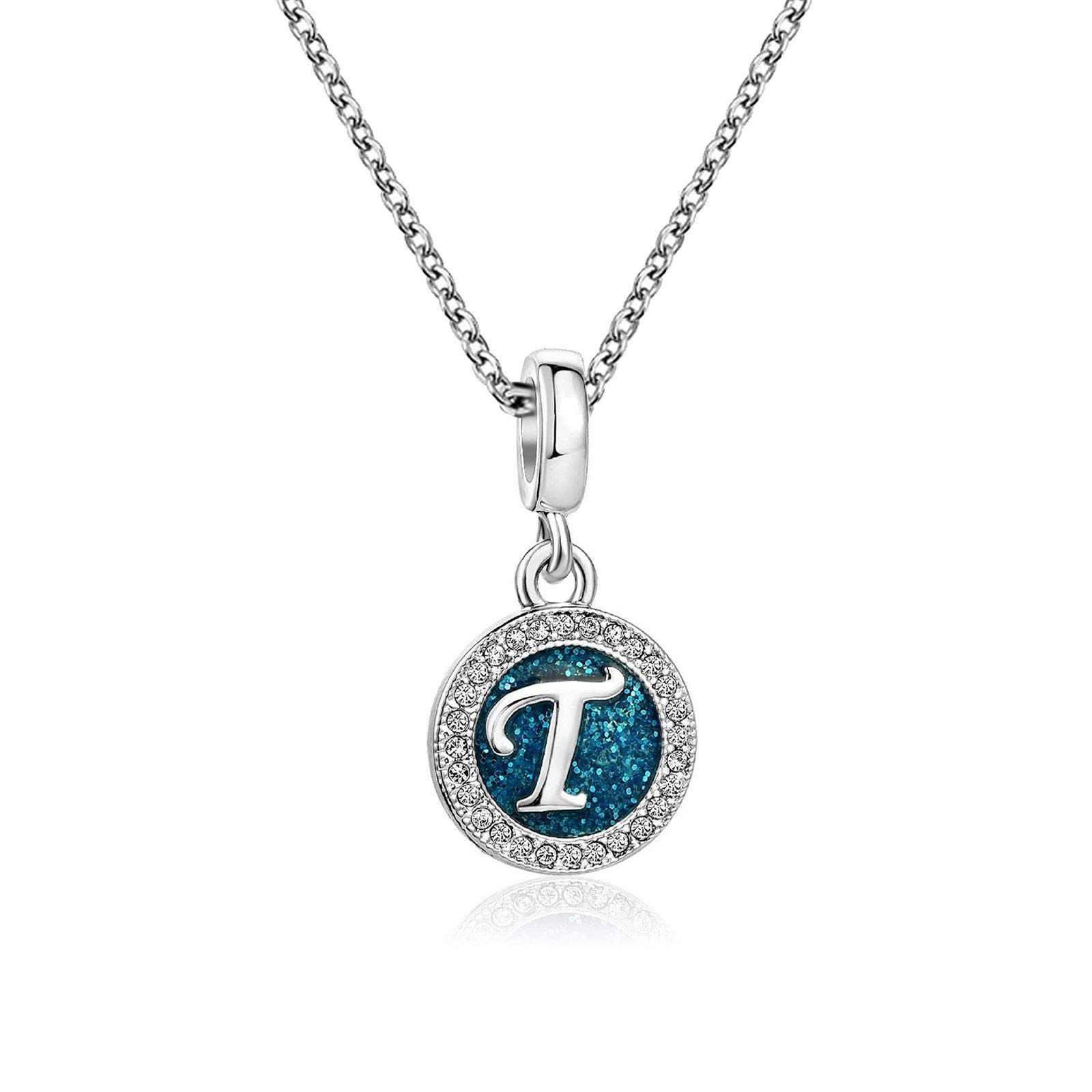 KunBead Jewelry Initial Letter T Pendant Necklace Silver Sale Crystal Pendant Auntie Alphabet Birthday Necklaces for Women