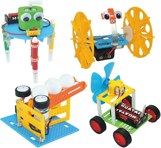 Yourss - Juego de 4 piezas de montaje de motor el&eacute;ctrico rob&oacute;tico para ciencia, juguete de tallo para ni&ntilde;os, emisor de pelota, robot de garabatos, coche de equilibrio, molino de viento, ingenier&iacute;a de autom&oacute;viles, kits de experimentos de ciencia para adolescentes