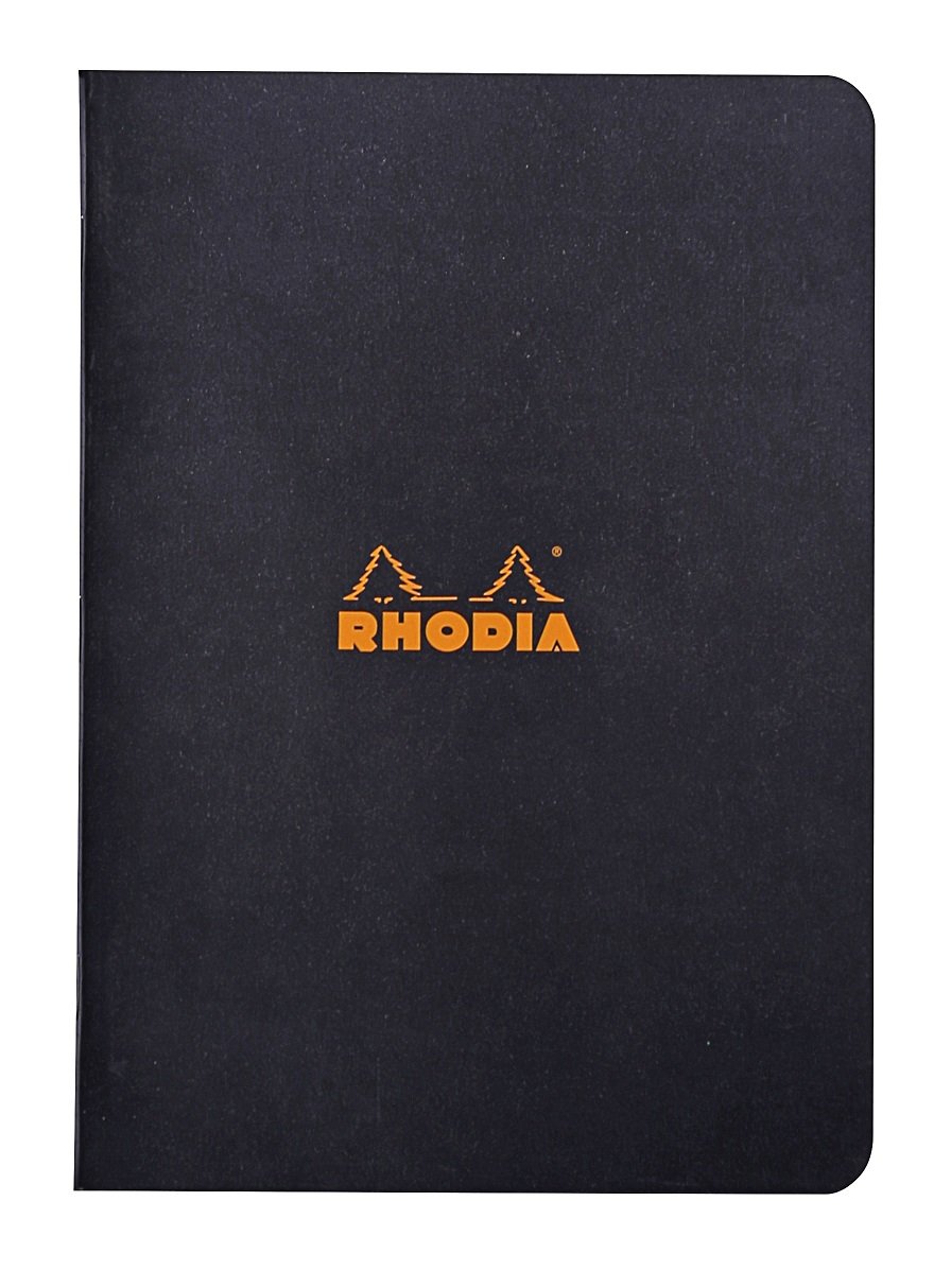 RHODIA 119189C - Black Piqué Notebook - A5 - Lined - 96 pages - White Clairefontaine paper 80 g/m - Soft, resistant and waterproof coated card cover - Classic