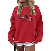 UYIQL Cat Valentine Sweatshirts for Women Fleece Cute Cat Love Sweatshirt Valentine's Gift Long Sleeve Shirt