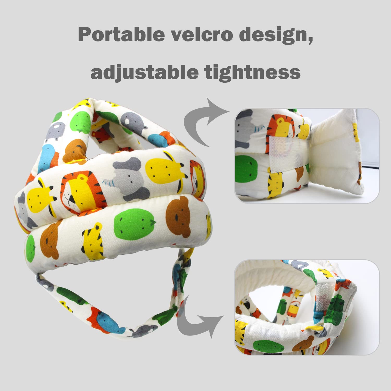 Baby Head Protector Baby Helmet for Crawling Walking, No Bumps Safety Head Adjustable Protective Cap for Walking, Playing (Animals)