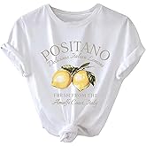 QJQ Women's Graphic Tees Lemon Fruit Print Short Sleeve Crewneck T Shirts Casual Summer Trendy Going Out Tops