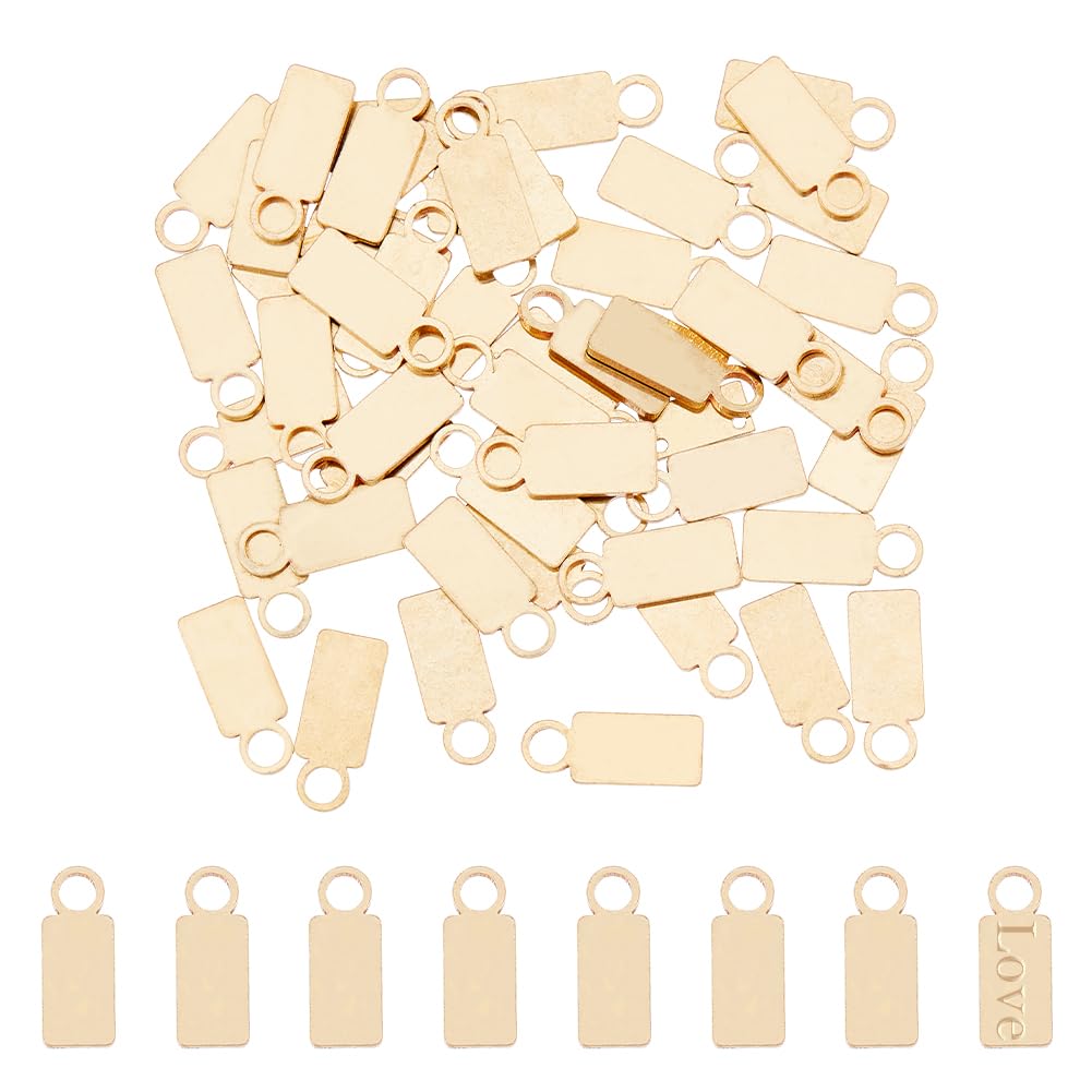 DICOSMETIC 50Pcs Metal Stamping Blanks Rectangle Small Brass Tag Charms Flat Rectangle Bar Charms Message Word Charms for Jewelry Making, Hole: 1.2mm
