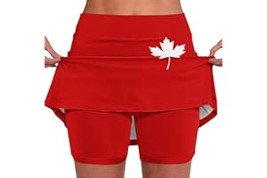 Canada Day Women's Skort, Canadian Flag Print 2-in-1 Skirted Shorts with Pockets for Workout and Casual Wear