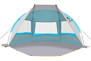 Unicamper Beach Tent 2-3 Person Sun Shelter UPF 50+ with Extended Waterproof Pe Floor & 3 Mesh Roll Up Windows Fits, Portable Beach Shade Easy Setup for Outdoor Camping, Indoor, Fishing, Yard. (Blue)