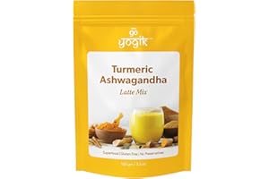 GO-YOGIK Golden Turmeric Latte Tea Powder with Ashwagandha, Ginger, Black Pepper & Ceylon Cinnamon | 100g | Ayurvedic Herbal Wellness Tea | Caffeine Free, Vegan, No Sugar, Gluten & GMO Free
