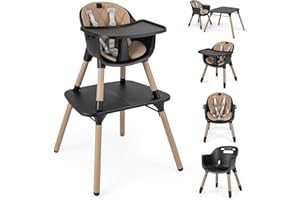 HONEY JOY 5-in-1 High Chair, Convertible Highchair for Babies and Toddlers/Kids Chair Table Set/Infant Feeding Chair w/Safety Harness, PU Leather Cushion & Removable Food Tray (Coffee)
