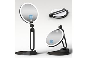 SUUPVAOR Magnifying Mirror with Light 40X/1X, Double Sided Travel Makeup Mirror with Lights and Magnification, 3 Colors Dimming Lighting, Rechargeable Large Size of 6inch, Foldable Design, 360°Angle Adjustable