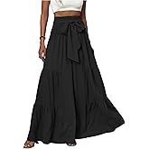 MakeMeChic Women's Ruffle Shirred Wide Leg Pants Paperbag Waist Baggy Palazzo Pants