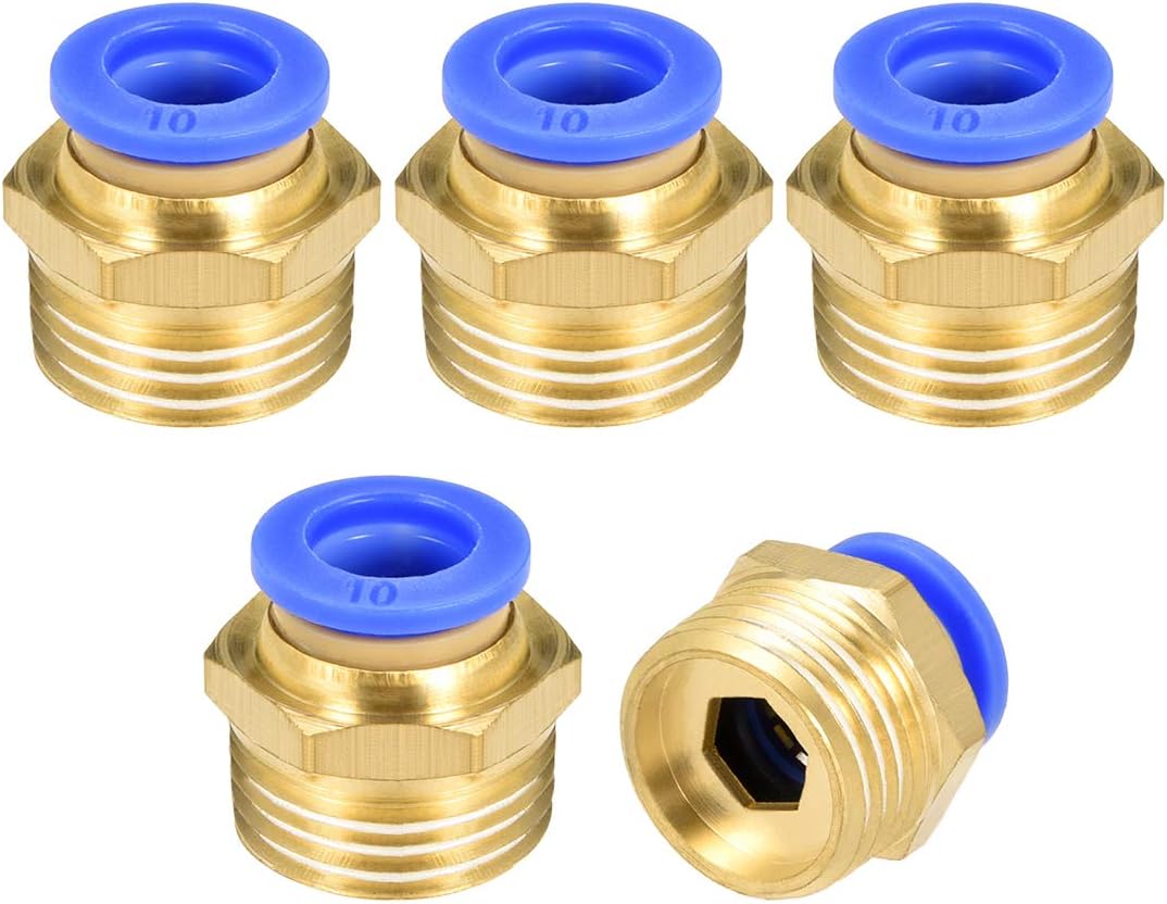 sourcing map Straight Pneumatic Push to Quick Connect Fittings G1/2 Male x 10mm Tube OD 5pcs, Gold, G1/2 x 10mm