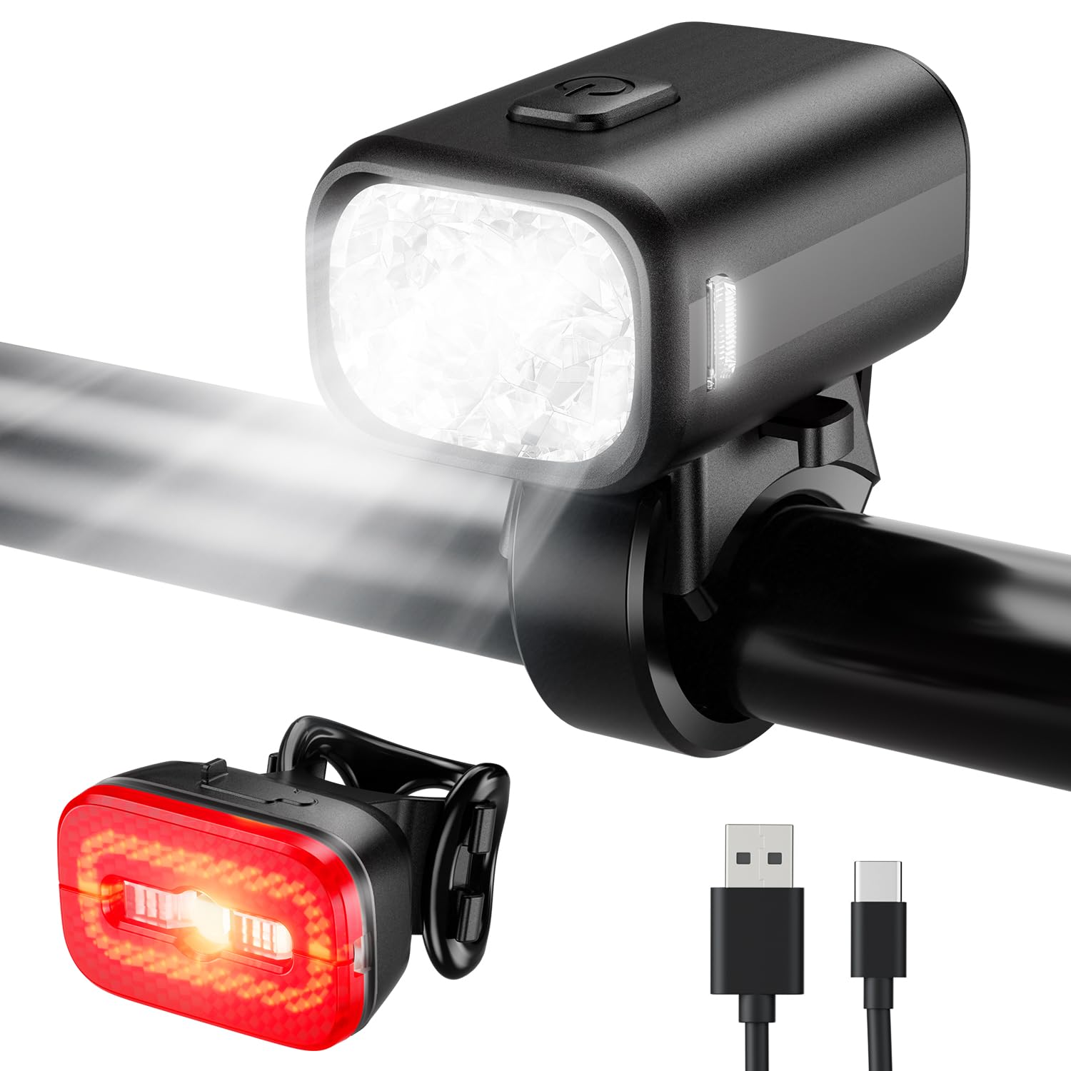 KCCYB Fahrradlicht Set，StVZO Zugelassen Vorne und Rücklicht,IPX5 Wasserdicht Fahrradlichter mit intelligentem Bremslicht,Wiederaufladbares Fahrradlampe für Nachtfahrten