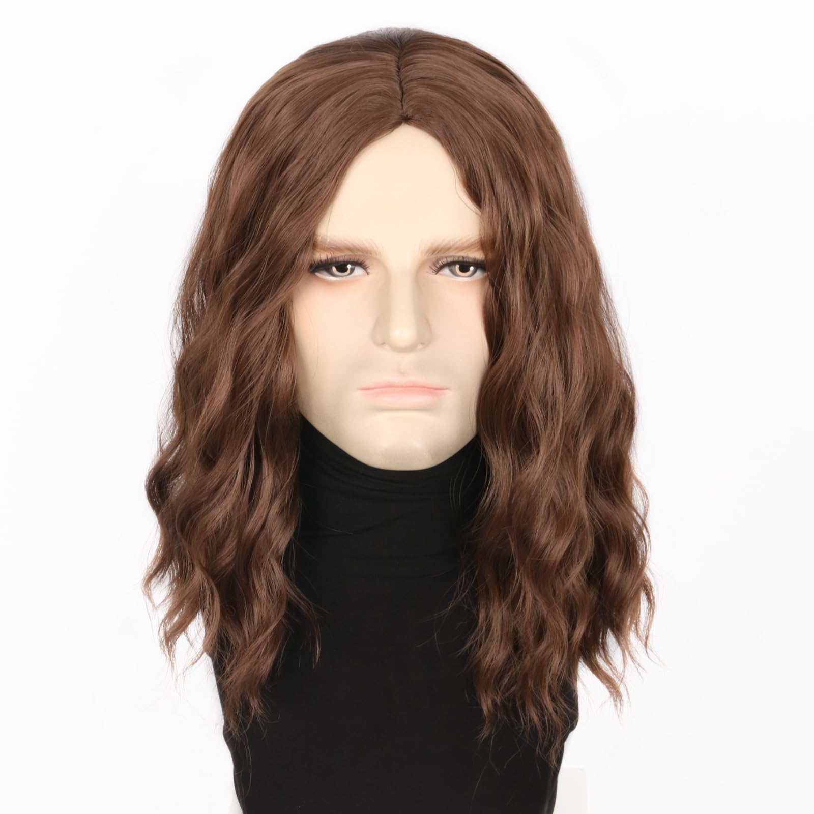 Topcosplay Mens Brown Short Curly Wig - 70s 80s Rocker Wig for Male Cosplay