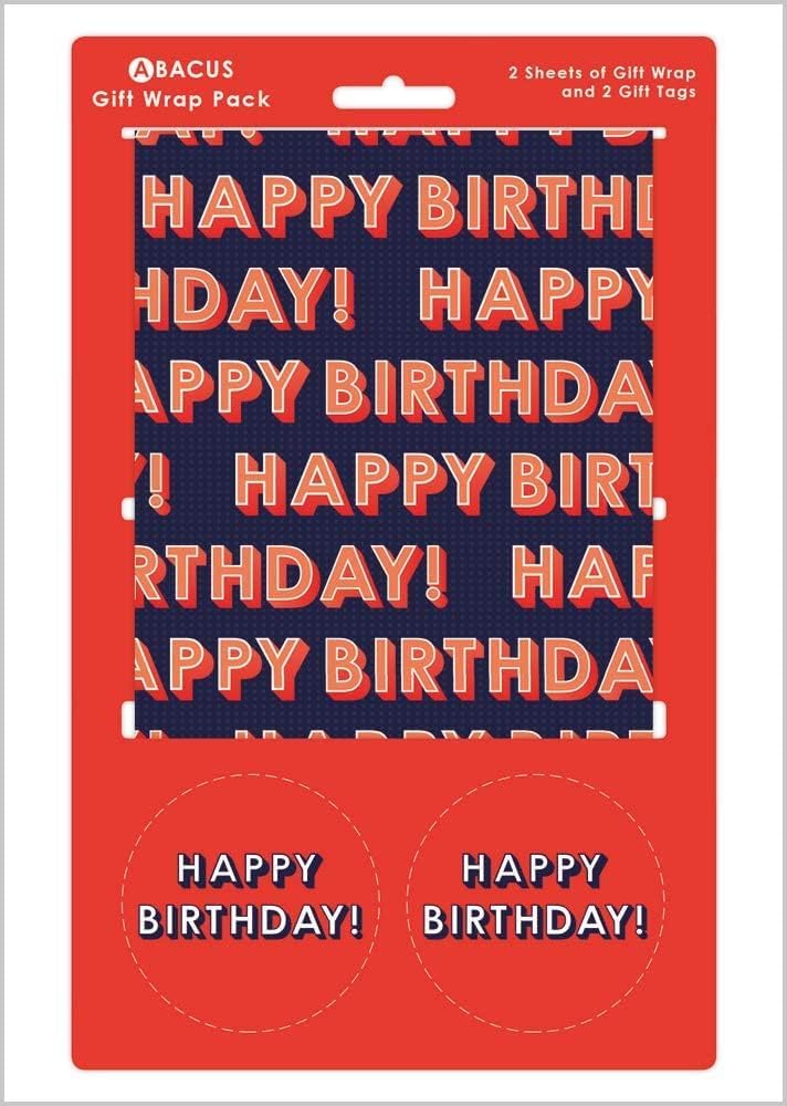 Wrapping Paper 12368A"Birthday Text" Gift Wrap Pack with 2 Sheets & 2 Tags, Plastic Free & Fully Recyclable, Multicoloured