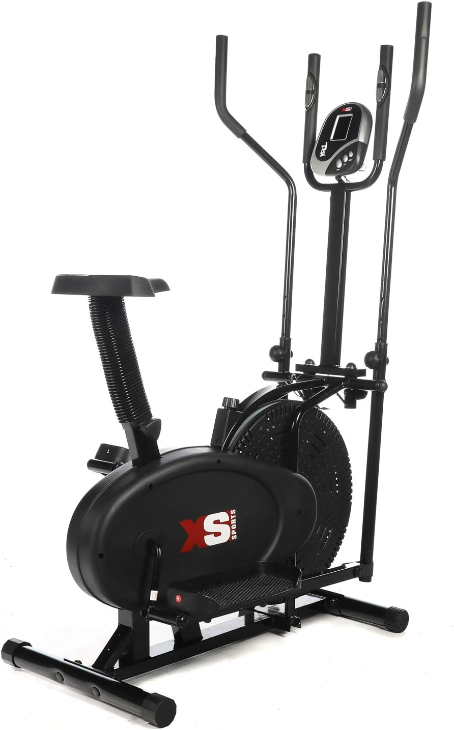 XS Sports Pro 2-in1 Elliptical Cross Trainer Exercise Bike-Fitness Cardio Weightloss Workout Machine-With Seat + Pulse Heart Rate Sensors