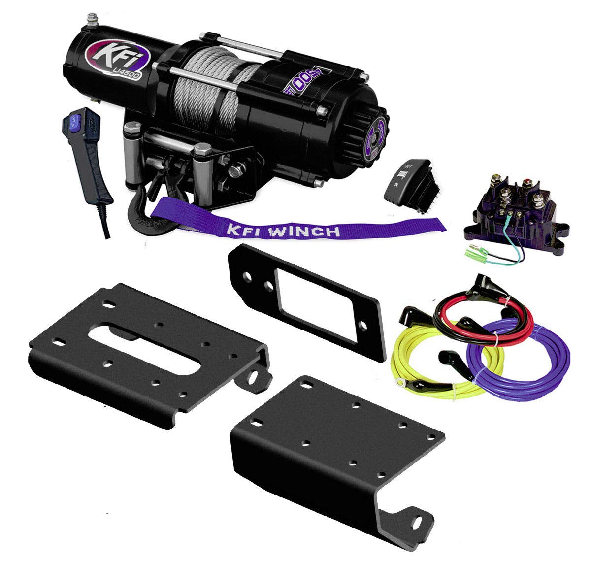 KFI Combo Kit - U45-R2 4500lbs Winch, 101305 Mount Bracket, Wiring, Switches, Remote - Can-Am Defender H5 / H8 / H10
