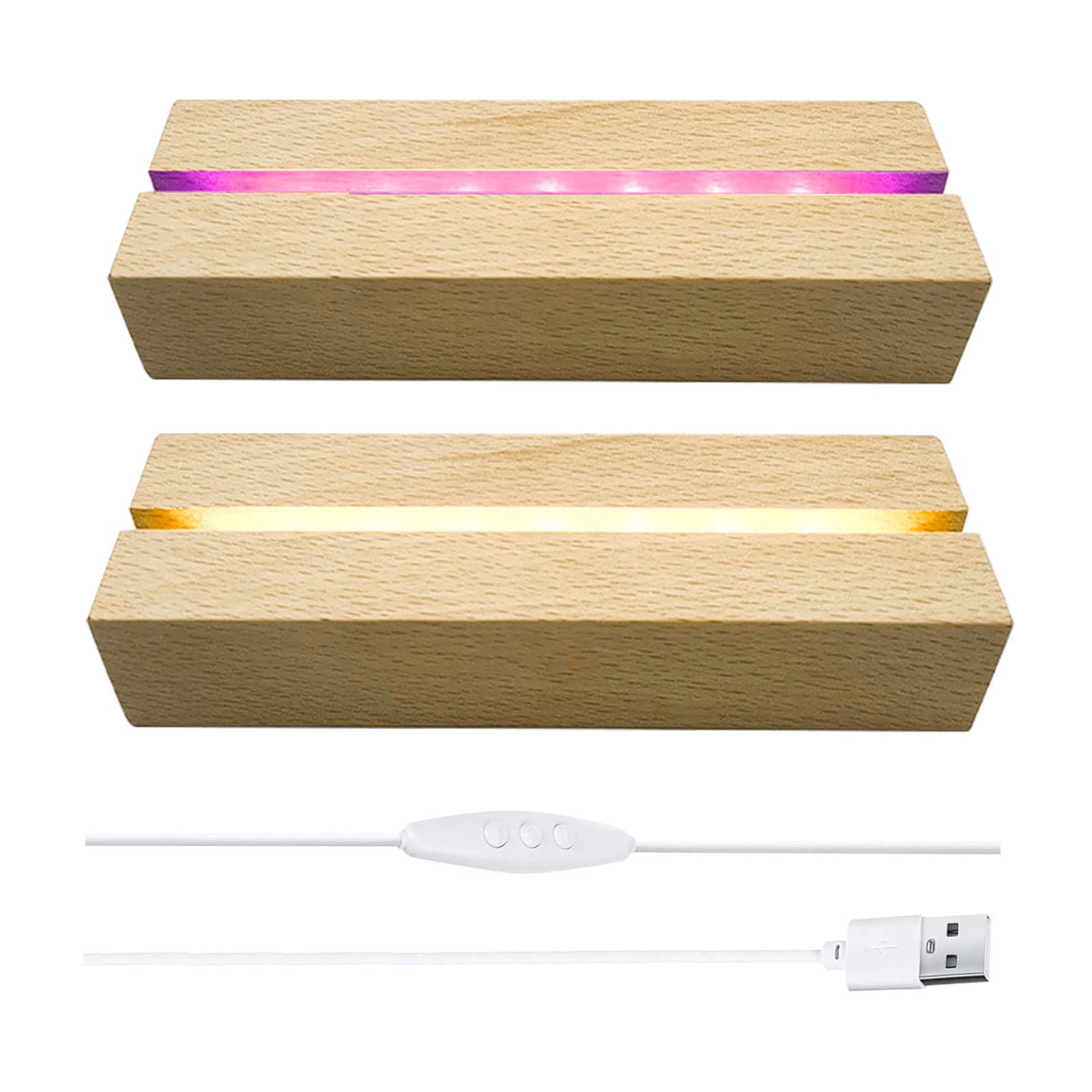 CDIYTOOL 2Pcs Wooden LED Light Display Base, 7 Colors Brightness Adjustable Rectangular Wooden Lighted Base Stand for Acrylic Crystal Glass Plate Resin Art