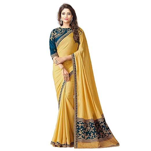 Navabi Export Girls Georgette Saree with Blouse Piece, Free Size (Beige, FWS1719)
