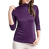 Women Silk Thermal Shirts Long Sleeve Turtleneck Tops Mulberry Silk Base Layer Undershirts Blouse Pullover