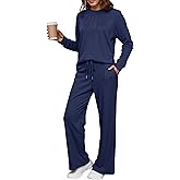 Glamaker Women's 2 Piece Lounge Sets Travel Airport Outfits Pleated Sweatshirts Wide Leg Tracksuit Matching Sweatsuits