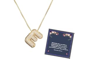 LIU JUN Balloon Letter Necklace For Women, Cubic Zirconia Bubble Initial Alphabet Pendant 18k Gold Plated Dainty Statement Teen Girls Gift Jewelry