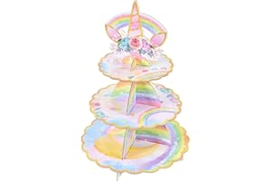 WERNNSAI Unicorn Cupcake Stand - Unicorn Birthday Decorations 3-Tier Cardboard Dessert Tower Holder for Cupcakes Muffins Maca