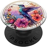 Pink Purple Hummingbird Floral Watercolor Paint Flowers PopSockets Adhesive PopGrip