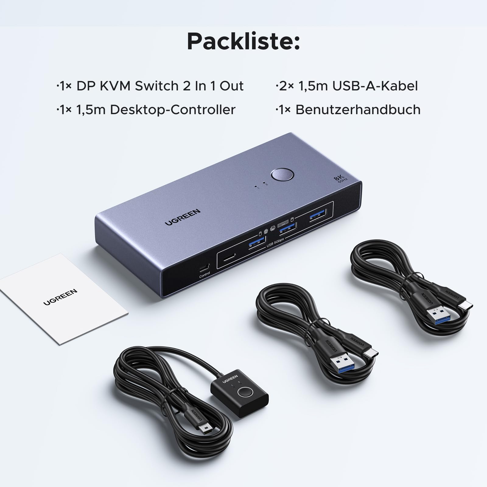 UGREEN DP 1.4 KVM Switch 8K@60Hz 2 PC 1 Monitor mit 4 USB 3.0 Ports 9