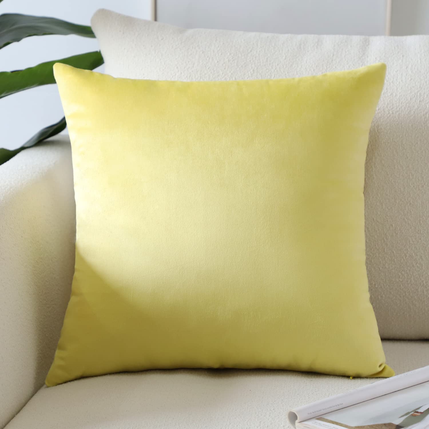 Photo 1 of Artscope Luxury Velvet Pillow Covers Super Soft Decorative Square Throw Pillow Covers Case Cushion Covers for Sofa Couch Bedroom Car Decor 24x24 Inch Lemon Yellow