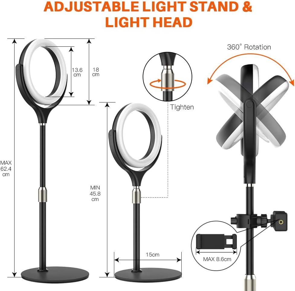 Selfie Ring Light with Adjustable Phone Holder&Stable Disc Base, Yoozon Dimmable Led RingLight with 3 Light Modes&10 Brightness for TikTok YouTube Video Shooting, Makeup, Photography, Live Streaming : Camera & Photo