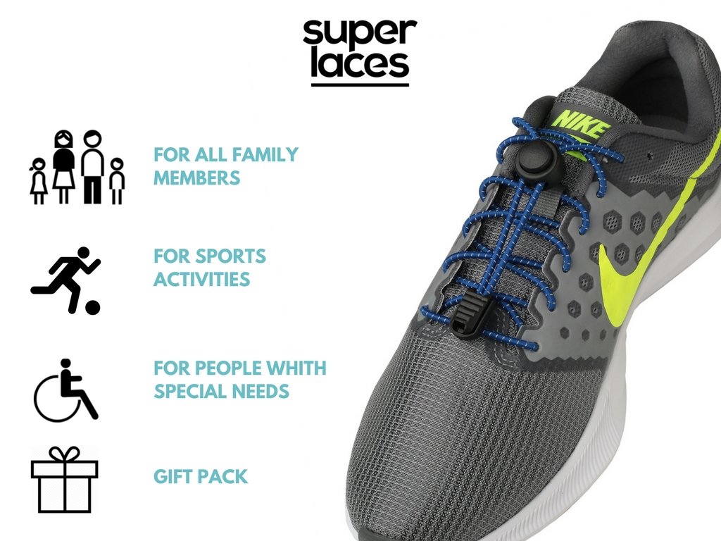 SuperLaces No Tie Shoelaces, Reflective,Elastic